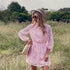 Boho Round Neck Long Sleeve Mini Dress